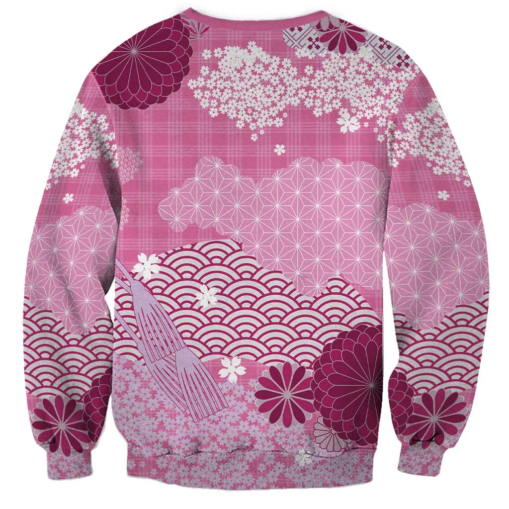 Pink Palaka Japanese Patterns Sweatshirt Asanoha Seigaiha Sakura Motif LT14 - Polynesian Pride