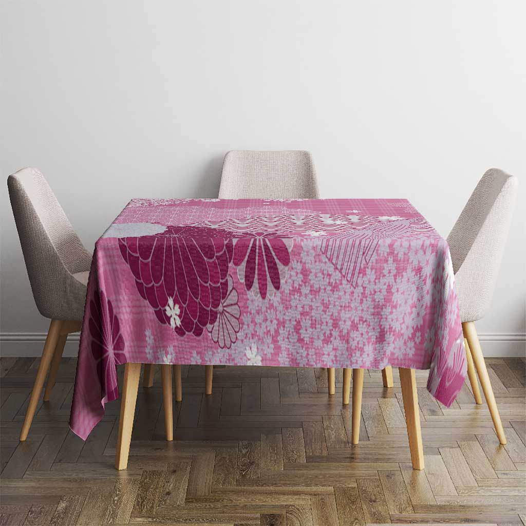Pink Palaka Japanese Patterns Tablecloth Asanoha Seigaiha Sakura Motif - Polynesian Pride
