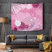 Pink Palaka Japanese Patterns Tapestry Asanoha Seigaiha Sakura Motif - Polynesian Pride