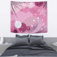 Pink Palaka Japanese Patterns Tapestry Asanoha Seigaiha Sakura Motif - Polynesian Pride