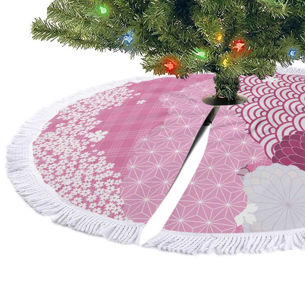 Pink Palaka Japanese Patterns Tree Skirt Asanoha Seigaiha Sakura Motif LT14 - Polynesian Pride