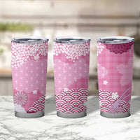 Pink Palaka Japanese Patterns Tumbler Cup Asanoha Seigaiha Sakura Motif - Polynesian Pride