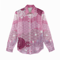 Pink Palaka Japanese Patterns Women Casual Shirt Asanoha Seigaiha Sakura Motif - Polynesian Pride