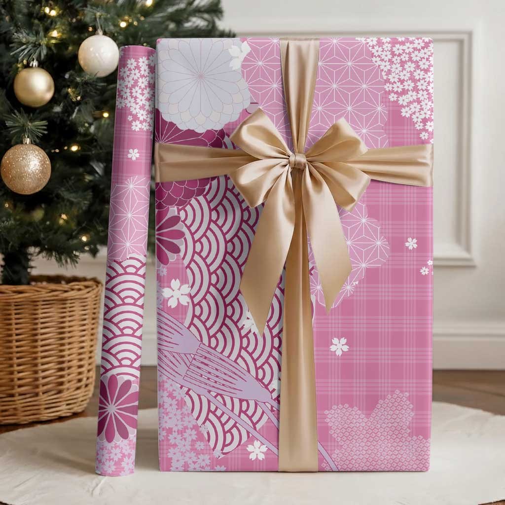 Pink Palaka Japanese Patterns Wrapping Paper Asanoha Seigaiha Sakura Motif - Polynesian Pride