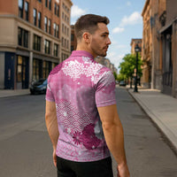 Pink Palaka Japanese Patterns Zipper Polo Shirt Asanoha Seigaiha Sakura Motif LT14 - Polynesian Pride