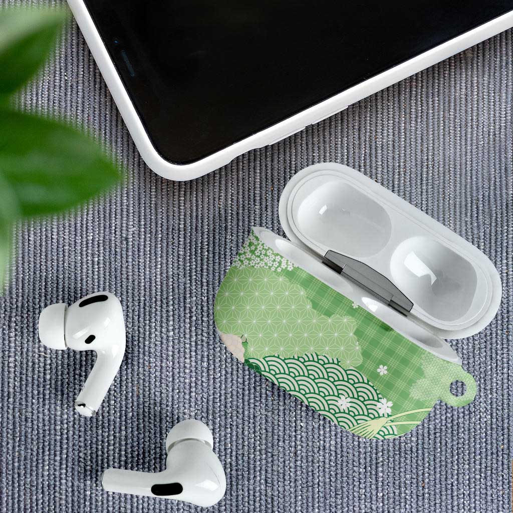 Green Palaka Japanese Patterns AirPods Case Asanoha Seigaiha Sakura Motif LT14 - Polynesian Pride