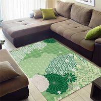 Green Palaka Japanese Patterns Area Rug Asanoha Seigaiha Sakura Motif - Polynesian Pride