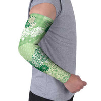 Green Palaka Japanese Patterns Arm Sleeves Asanoha Seigaiha Sakura Motif - Polynesian Pride