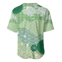 Green Palaka Japanese Patterns Baseball Jersey Asanoha Seigaiha Sakura Motif - Polynesian Pride