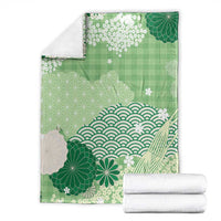 Green Palaka Japanese Patterns Blanket Asanoha Seigaiha Sakura Motif - Polynesian Pride