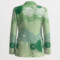 Green Palaka Japanese Patterns Blazer Asanoha Seigaiha Sakura Motif LT14 - Polynesian Pride