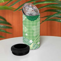 Green Palaka Japanese Patterns 4 in 1 Can Cooler Tumbler Asanoha Seigaiha Sakura Motif - Polynesian Pride