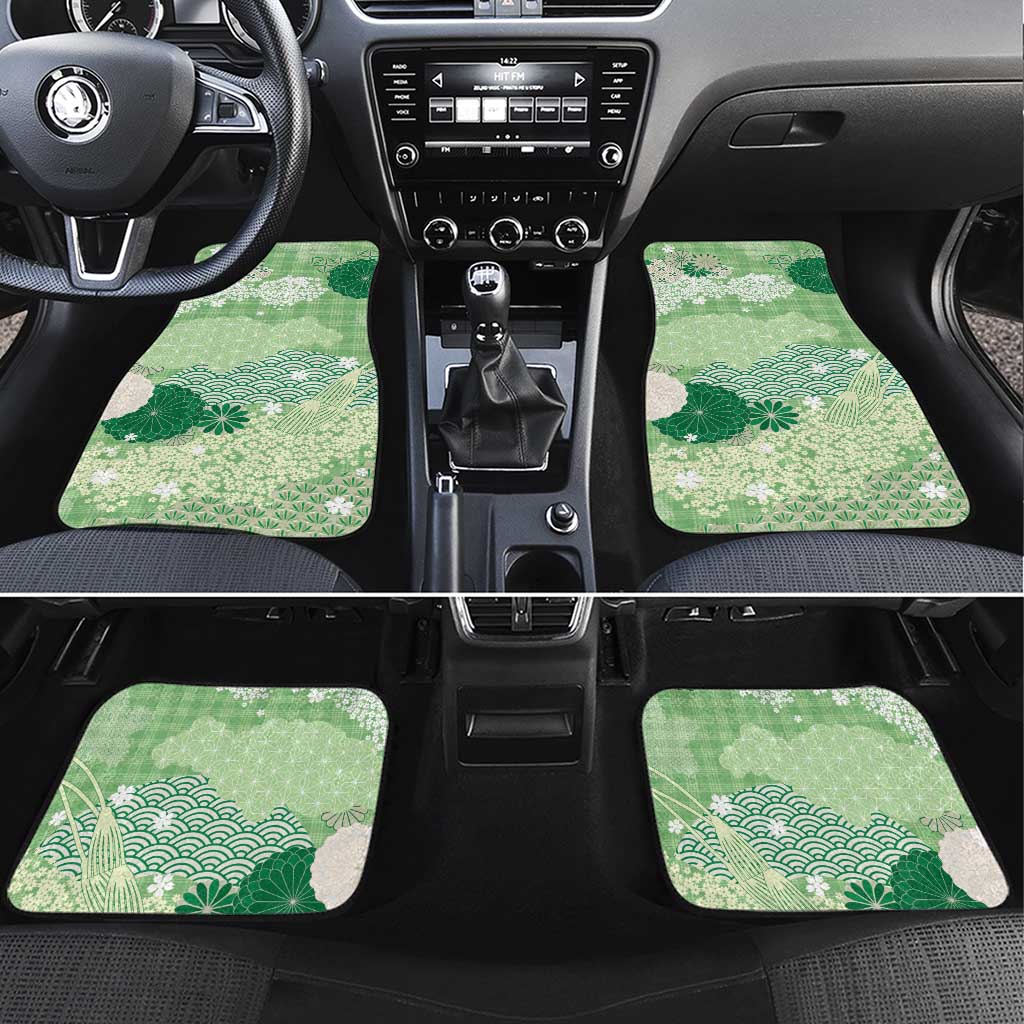 Green Palaka Japanese Patterns Car Mats Asanoha Seigaiha Sakura Motif LT14 Set 4pcs Green - Polynesian Pride