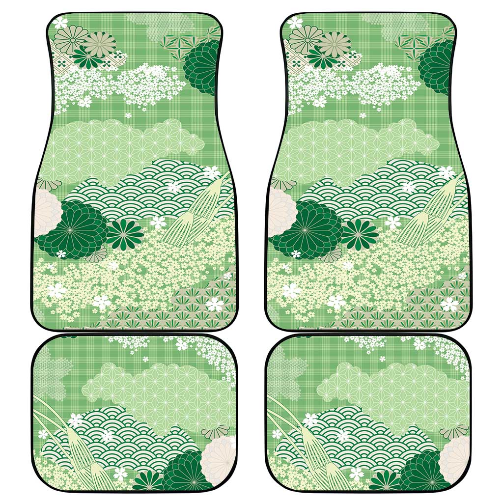 Green Palaka Japanese Patterns Car Mats Asanoha Seigaiha Sakura Motif LT14 - Polynesian Pride