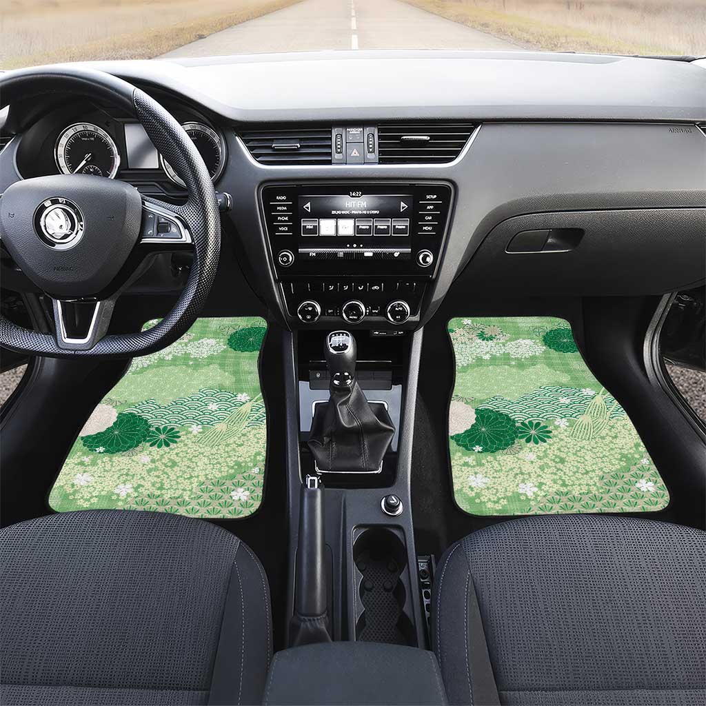 Green Palaka Japanese Patterns Car Mats Asanoha Seigaiha Sakura Motif LT14 Set 2pcs - Front Green - Polynesian Pride