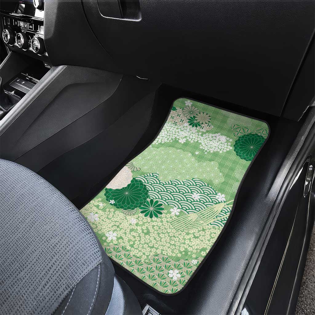 Green Palaka Japanese Patterns Car Mats Asanoha Seigaiha Sakura Motif LT14 - Polynesian Pride