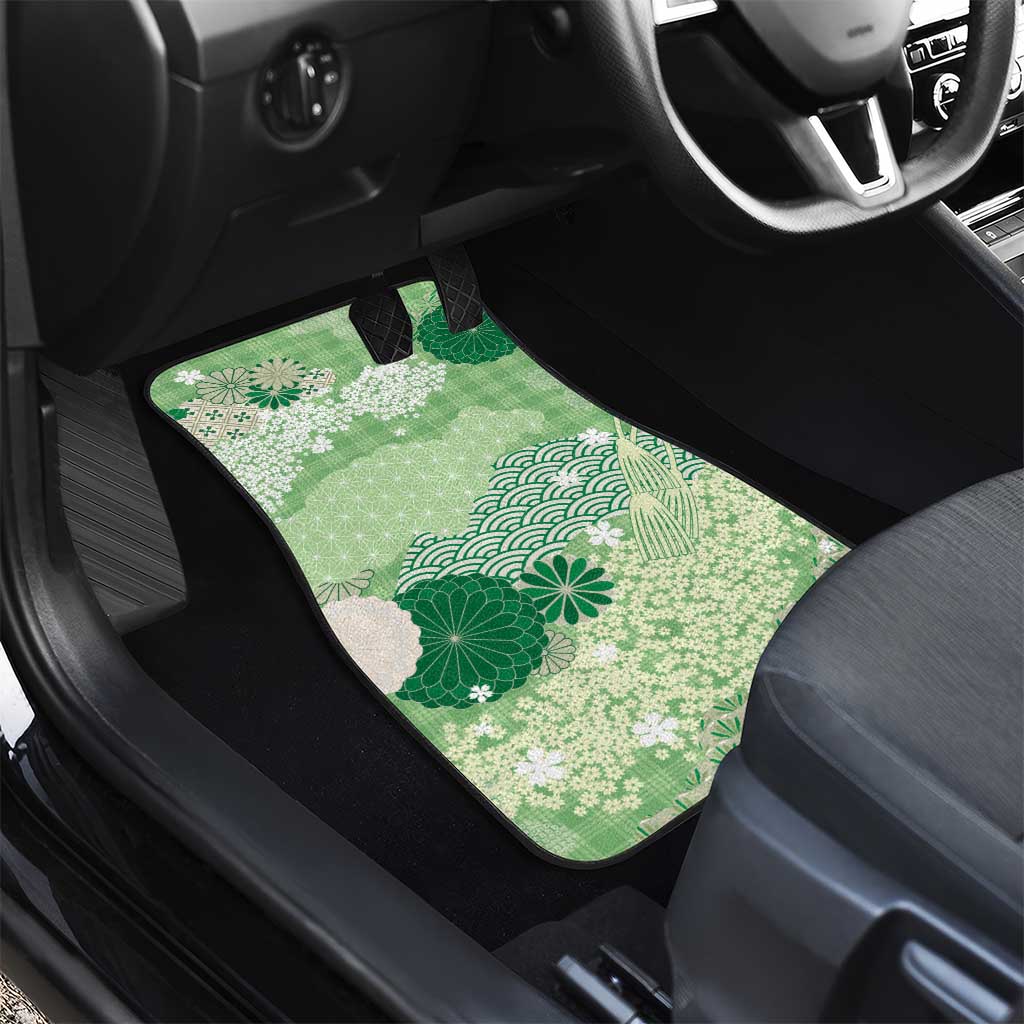 Green Palaka Japanese Patterns Car Mats Asanoha Seigaiha Sakura Motif LT14 - Polynesian Pride