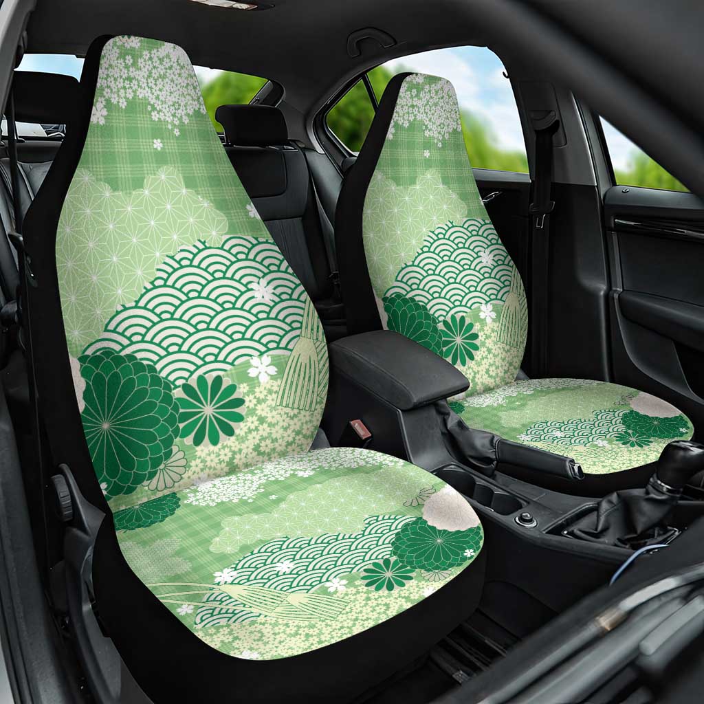 Green Palaka Japanese Patterns Car Seat Cover Asanoha Seigaiha Sakura Motif - Polynesian Pride