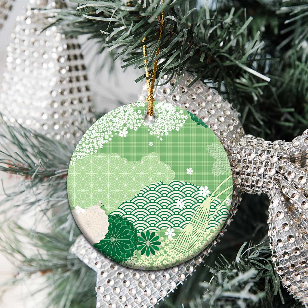 Green Palaka Japanese Patterns Ceramic Ornament Asanoha Seigaiha Sakura Motif LT14 - Polynesian Pride