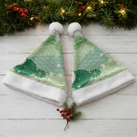 Green Palaka Japanese Patterns Christmas Santa Hat Asanoha Seigaiha Sakura Motif - Polynesian Pride