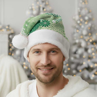 Green Palaka Japanese Patterns Christmas Santa Hat Asanoha Seigaiha Sakura Motif - Polynesian Pride