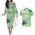 Green Palaka Japanese Patterns Couples Matching Off The Shoulder Long Sleeve Dress and Hawaiian Shirt Asanoha Seigaiha Sakura Motif - Polynesian Pride
