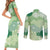 Green Palaka Japanese Patterns Couples Matching Short Sleeve Bodycon Dress and Long Sleeve Button Shirt Asanoha Seigaiha Sakura Motif - Polynesian Pride