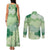 Green Palaka Japanese Patterns Couples Matching Tank Maxi Dress and Long Sleeve Button Shirt Asanoha Seigaiha Sakura Motif - Polynesian Pride