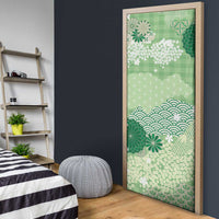 Green Palaka Japanese Patterns Door Cover Asanoha Seigaiha Sakura Motif - Polynesian Pride