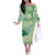 Green Palaka Japanese Patterns Family Matching Off The Shoulder Long Sleeve Dress and Hawaiian Shirt Asanoha Seigaiha Sakura Motif - Polynesian Pride