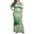 Green Palaka Japanese Patterns Family Matching Off Shoulder Maxi Dress and Hawaiian Shirt Asanoha Seigaiha Sakura Motif - Polynesian Pride
