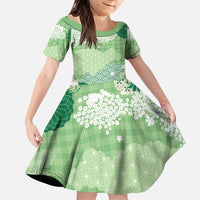 Green Palaka Japanese Patterns Family Matching Puletasi and Hawaiian Shirt Asanoha Seigaiha Sakura Motif - Polynesian Pride