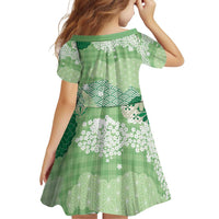 Green Palaka Japanese Patterns Family Matching Puletasi and Hawaiian Shirt Asanoha Seigaiha Sakura Motif - Polynesian Pride