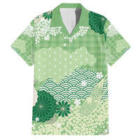 Green Palaka Japanese Patterns Family Matching Short Sleeve Bodycon Dress and Hawaiian Shirt Asanoha Seigaiha Sakura Motif - Polynesian Pride