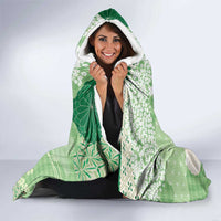 Green Palaka Japanese Patterns Hooded Blanket Asanoha Seigaiha Sakura Motif - Polynesian Pride