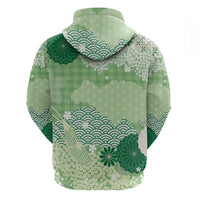Green Palaka Japanese Patterns Hoodie Asanoha Seigaiha Sakura Motif - Polynesian Pride