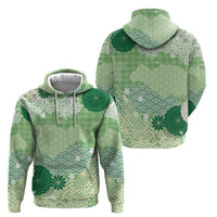 Green Palaka Japanese Patterns Hoodie Asanoha Seigaiha Sakura Motif - Polynesian Pride