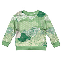 Green Palaka Japanese Patterns Kid Ugly Christmas Sweater Asanoha Seigaiha Sakura Motif - Polynesian Pride