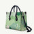 Green Palaka Japanese Patterns Leather Bag Asanoha Seigaiha Sakura Motif - Polynesian Pride