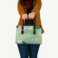 Green Palaka Japanese Patterns Leather Bag Asanoha Seigaiha Sakura Motif - Polynesian Pride