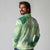 Green Palaka Japanese Patterns Long Sleeve Polo Shirt Asanoha Seigaiha Sakura Motif - Polynesian Pride
