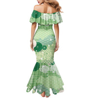 Green Palaka Japanese Patterns Mermaid Dress Asanoha Seigaiha Sakura Motif - Polynesian Pride