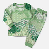 Green Palaka Japanese Patterns Christmas Pajama Set Asanoha Seigaiha Sakura Motif LT14 Men Green - Polynesian Pride