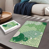 Green Palaka Japanese Patterns Puzzle Asanoha Seigaiha Sakura Motif LT14 - Polynesian Pride