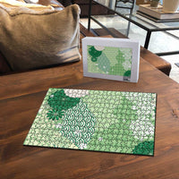 Green Palaka Japanese Patterns Puzzle Asanoha Seigaiha Sakura Motif LT14 - Polynesian Pride
