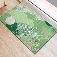 Green Palaka Japanese Patterns Rubber Doormat Asanoha Seigaiha Sakura Motif LT14 - Polynesian Pride
