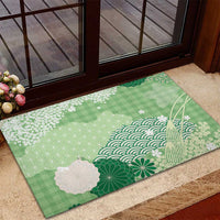 Green Palaka Japanese Patterns Rubber Doormat Asanoha Seigaiha Sakura Motif LT14 - Polynesian Pride