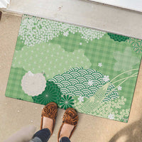 Green Palaka Japanese Patterns Rubber Doormat Asanoha Seigaiha Sakura Motif LT14 - Polynesian Pride
