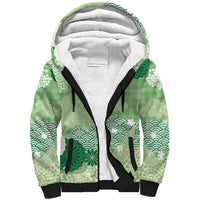Green Palaka Japanese Patterns Sherpa Hoodie Asanoha Seigaiha Sakura Motif LT14 Unisex Green - Polynesian Pride