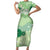 Green Palaka Japanese Patterns Short Sleeve Bodycon Dress Asanoha Seigaiha Sakura Motif - Polynesian Pride